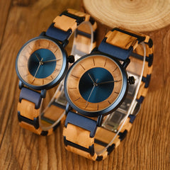 Matching Wooden Couples Watch Gift Set - Custom Engraved, Natural Wood & Stainless Steel