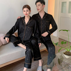 Romantic Minimalist Faux Silk Couple Pajamas â€?Heart Print Luxury Sleepwear Set by Gullei