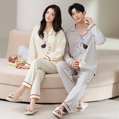 Matching Couple Pajamas Set â€?Cute Puppy Patch, Soft & Stretchy