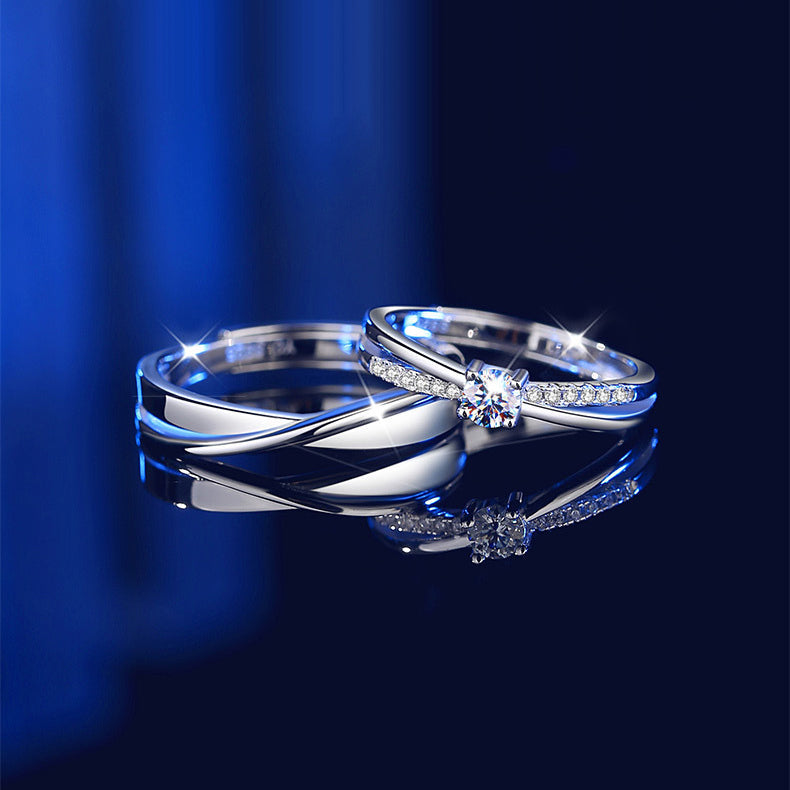 Engraved Moissanite Diamond Mobius Wedding Rings Set