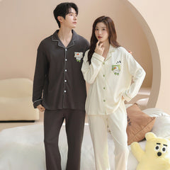 Matching Couple Pajamas Set â€?Cotton Duck Print with Contrast Piping