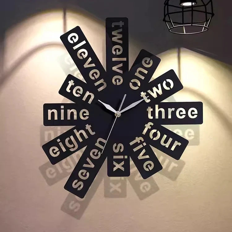 Creative Hollow Silent Wall Clock â€?12" Acrylic Word Design