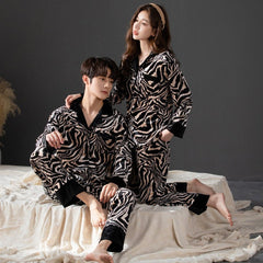 Bold Fashionable Couple Pajamas â€?Flannel Zebra Print Luxury Sleepwear Set by
