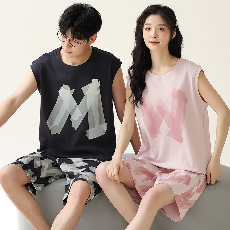 Minimalist Modern Couple Pajamas â€?Cotton M & W Typography Set by Gullei