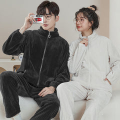 Matching Pajamas â€?Zip-Up Flannel Set, Sporty Relaxed Fit