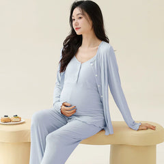 Gulleiâ„?3-Piece Cotton Maternity & Nursing Pajama Set with Robe