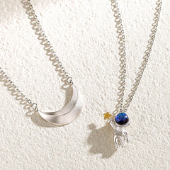 Spaceman Moon Couple Necklaces Set