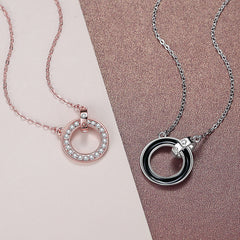 Engraved Double Rings Couple Necklaces Set