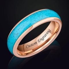 Engraved Mens Wedding Ring Tungsten and Turquoise