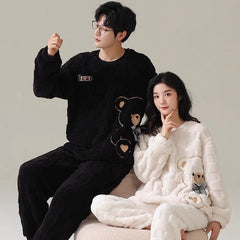 4-Piece Thick Flannel Couples Cute Pajamas Set
