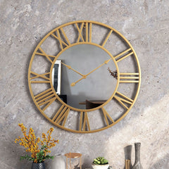 Gulleiâ„?Modern Mirror Wall Clock with Roman Numerals - Elegant 39cm Deco