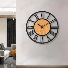 Roman Numbers Silent Wall Clock â€?Timeless Metal & Wood Design