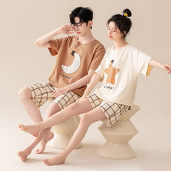 Playful Couple Summer Jammies | Moon & Star | 100% Organic Cotton