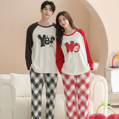 Matching Couple Pajamas Set â€?"Yes" & "No" Print, Soft Cotton & Stretch