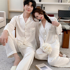 Matching Couple Pajamas â€?Embroidered Monogram Faux Silk Set for Couples