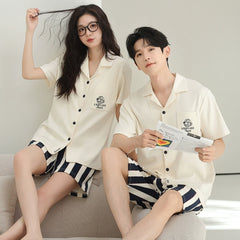 Resort Style Striped Cotton Couple Pajamas