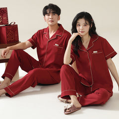 Short Sleeve Red Couples PJs Set 100% Cotton