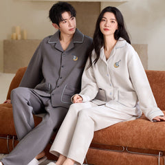 Matching Couple Pajamas Set â€?Air Cotton with Moon & Star Embroidery