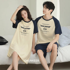 Sporty Raglan Typography Couple Sleepwear