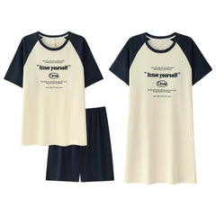 Sporty Raglan Typography Couple Sleepwear