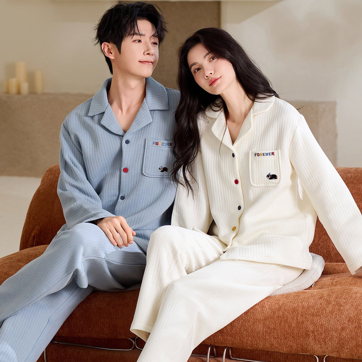 Matching Couple Pajamas â€?Air Cotton Three-Layer Set for Cozy Nights