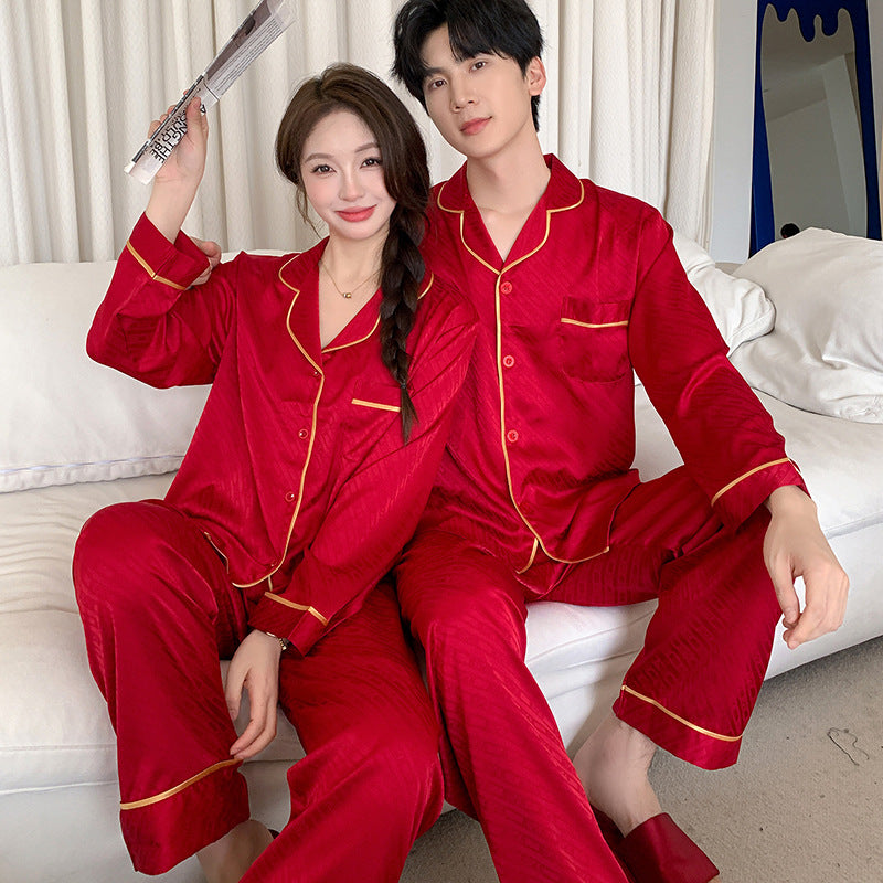 Elegant Red Faux Silk Couple Pajamas â€?Holiday & Classic Chic