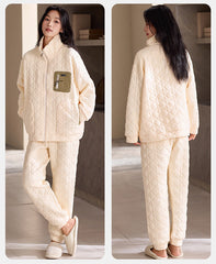 Modern Utility Couple Pajamas â€?Quilted Air Cotton Zip-Up Set by Gullei