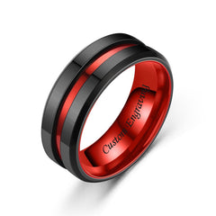 Mens Tungsten Wedding Band - Rugged Two-Tone Engraved Marriage Ring