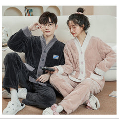 Matching Pajamas â€?Textured Flannel Cardigan Set, Cozy Pockets