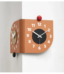 Corner Double-Sided Silent Wall Clock â€?Terracotta (Dual Time)