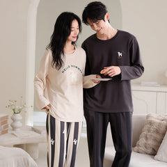 Matching Couple Pajamas Set â€?Puppy Embroidery, Soft Cotton Minimalist Style