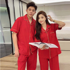 Classic Red Cotton Couple's Pajama Set