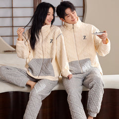 Light Outdoor Couple Pajamas â€?Quilted Cotton Zip-Up Set by Gullei