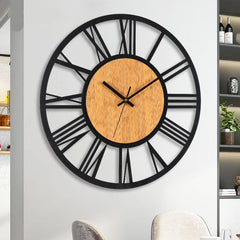 Roman Numbers Silent Wall Clock â€?Timeless Metal & Wood Design