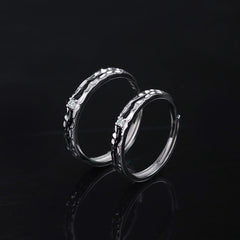 Engraved Meteoroid Wedding Rings Set - Adjustable