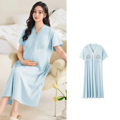 Gulleiâ„?Breathable Cotton Maternity Pajama Set with Built-in Bra
