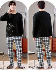 Cute Bear Couple PJs: Matching Long Sleeve Plaid Pajamas