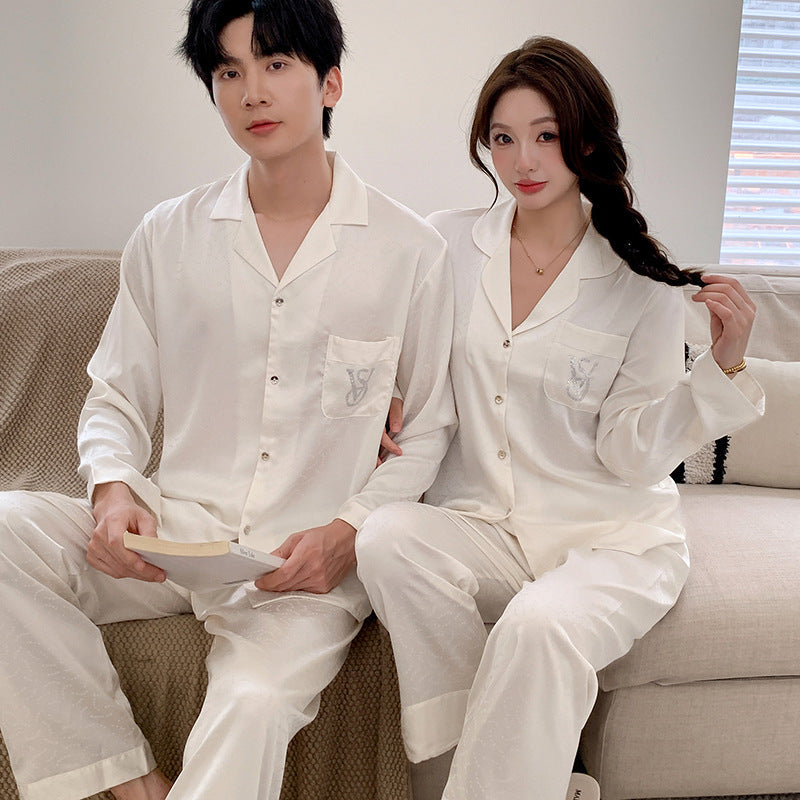 Matching Couple Pajamas â€?Embroidered Monogram Faux Silk Set for Couples