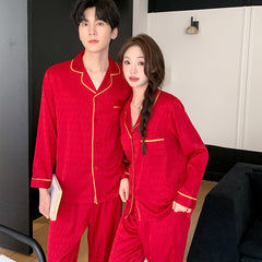 Red Faux Silk Couple Pajamas â€?Festive Luxury & Classic Chic