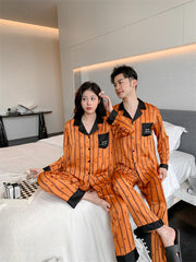 Urban Luxury Faux Silk Couple Pajamas â€?Orange Edition