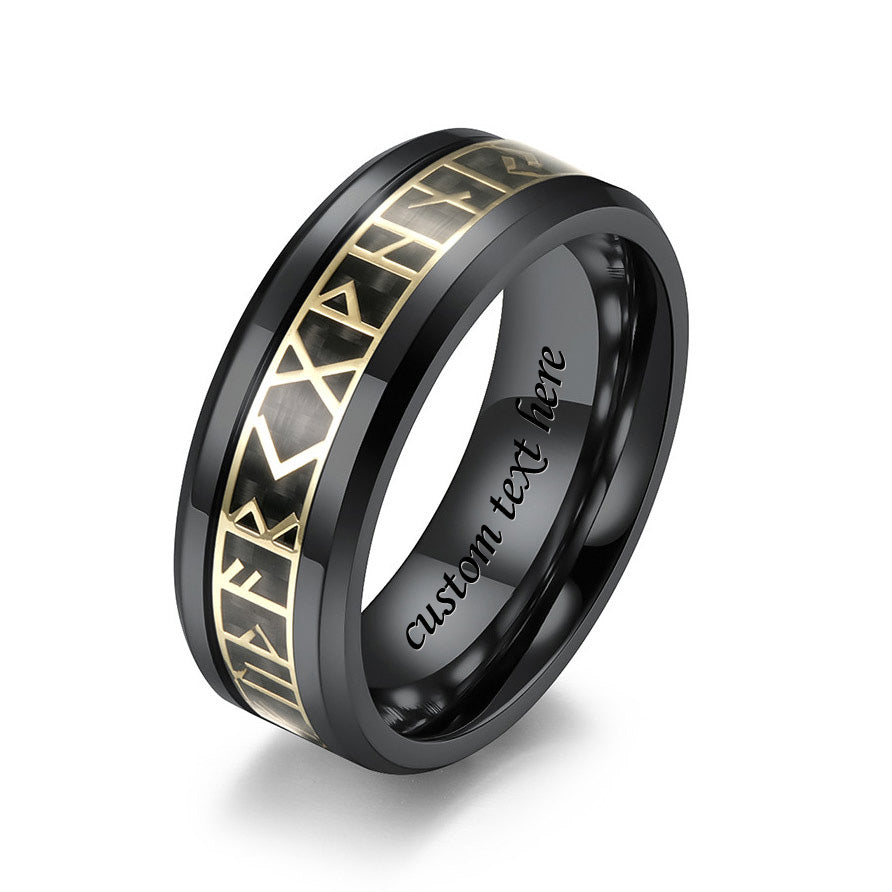 Engraved Futhark Viking Style Mens Ring