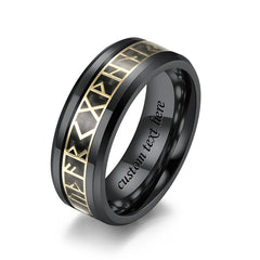 Engraved Futhark Viking Style Mens Ring