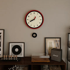 Nordic Silent Pendulum Wall Clock â€?12" Round (Acrylic, Red Frame)