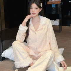 Women Pajamas Set â€?Plush Sherpa-Trimmed Luxury Winter Pajamas