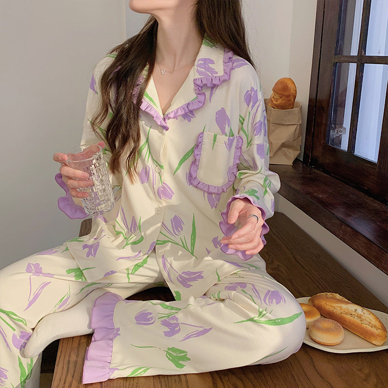 Floral Nightwear Dress Soft Pajamas Set for Women