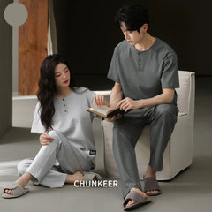 Minimalist Henley Cotton Couple Lounge Set