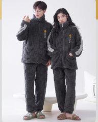 Thickened Flannel Zip-up Matching Pajamas Set for Couples