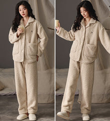 Women Pajamas Set â€?Minimalist Textured Coral Fleece Pajamas