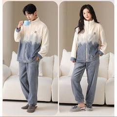 Light Sporty Couple Pajamas â€?Premium Flannel Zip-Up Set by Gullei