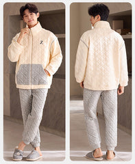 Light Outdoor Couple Pajamas â€?Quilted Cotton Zip-Up Set by Gullei